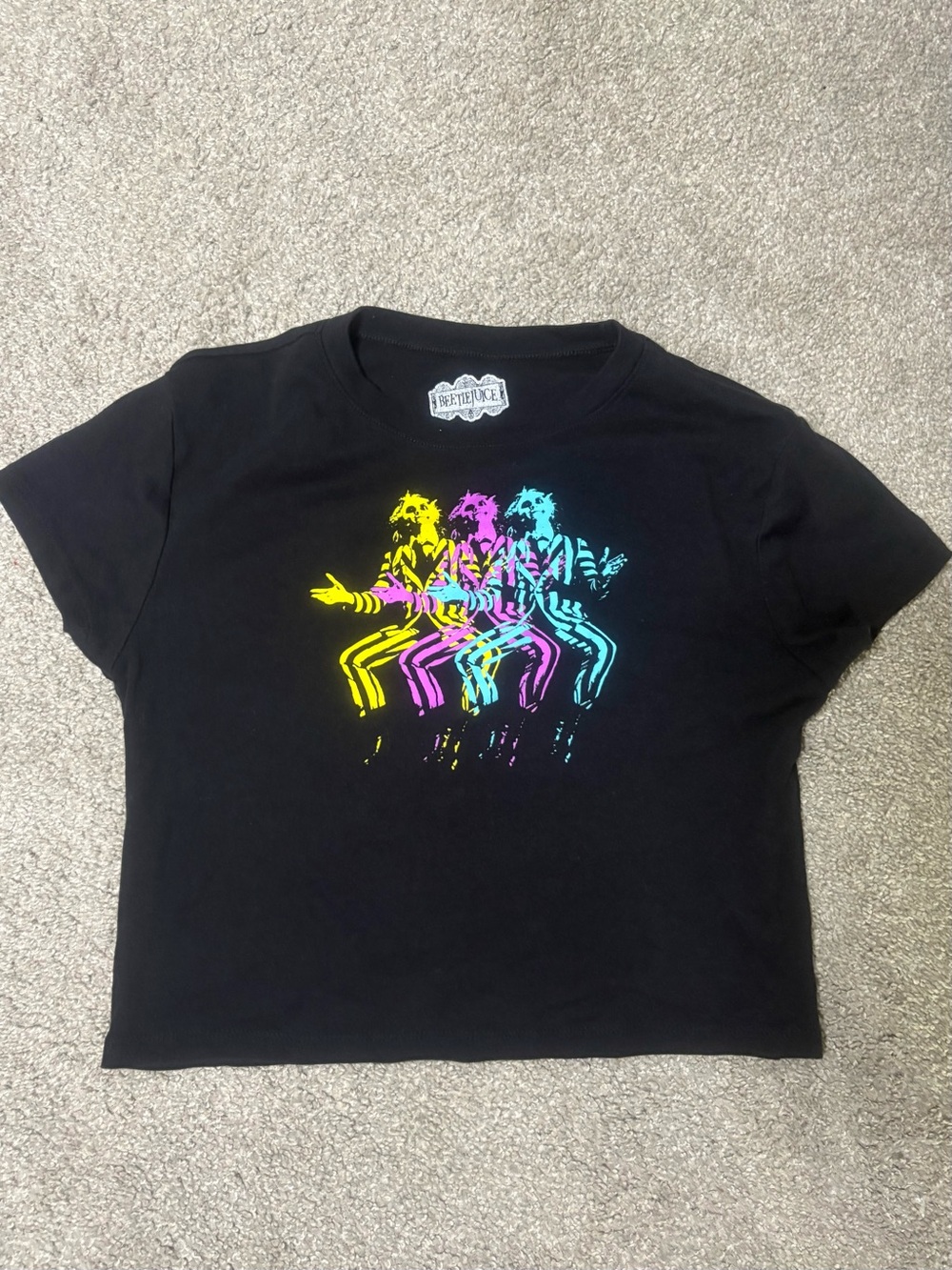 Breckenridge Black Neon Multi-Figure Crop Tee